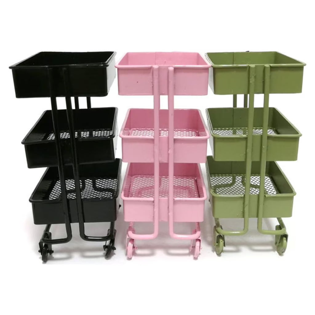 SDFGTstore 3 Tiers Mini Trolley Storage Rack Collection Accessories Miniature Storage Cart